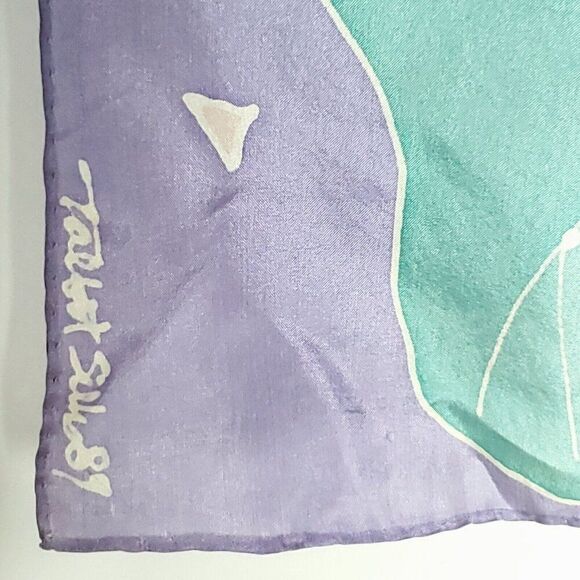 Silk Floral Scarf Calla Lily Rectangle Purple Green Pink Hand Painted Talbots - Picture 3 of 3